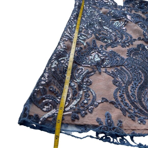 NWT Free People Night Shimmers Mini Dress Blue Sequin SZ 10 - Picture 11 of 13